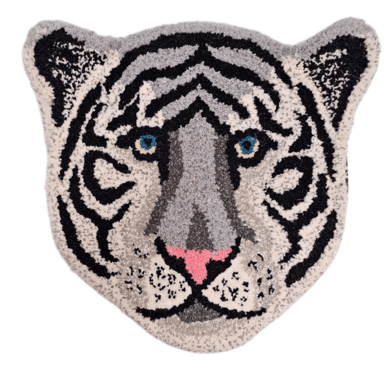 Rug, White Grey Tiger Face - Le Petit Marché Home Furniture