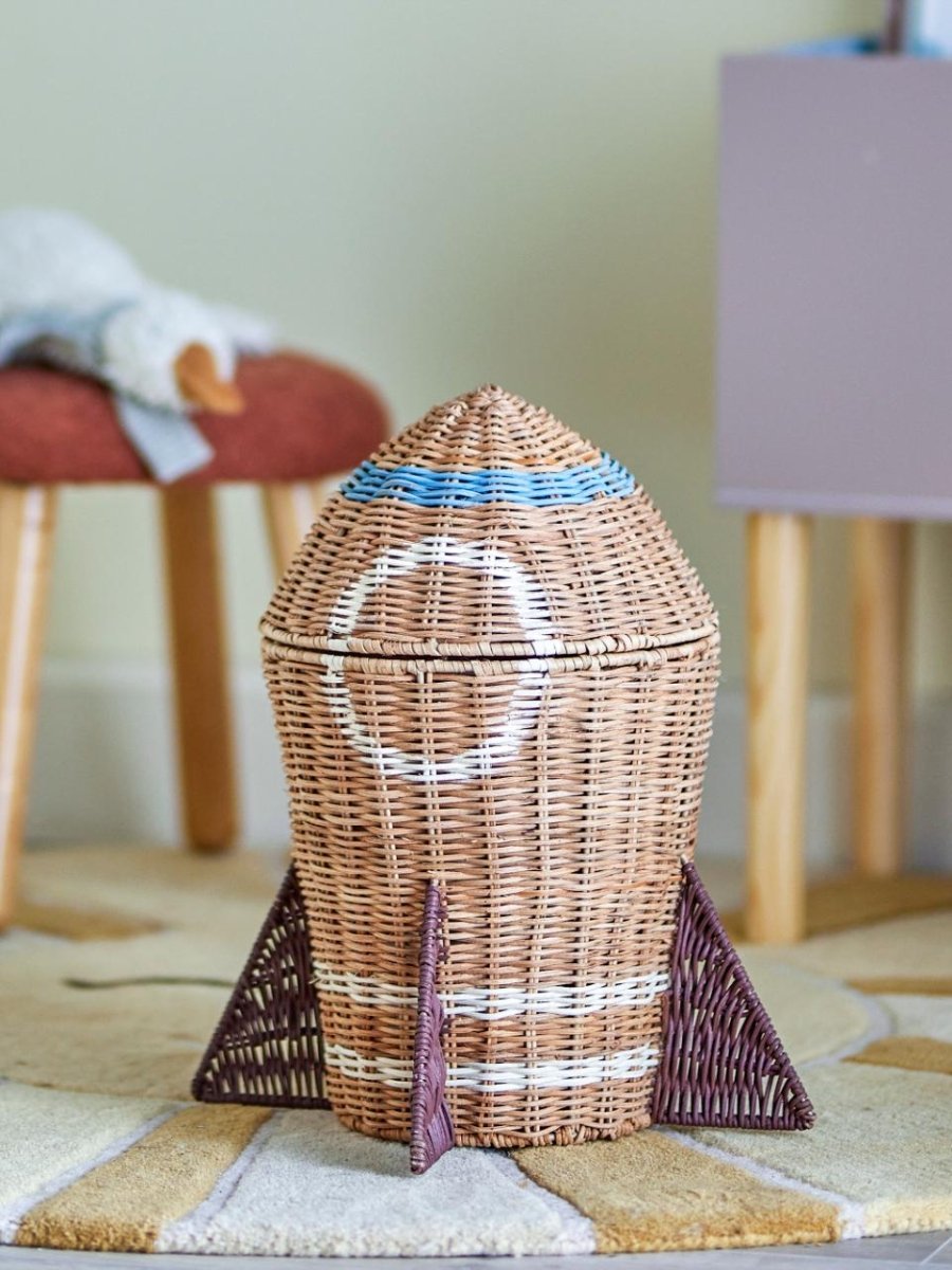 Space Basket w/Lid, Nature, Rattan - Le Petit Marché Home Furniture