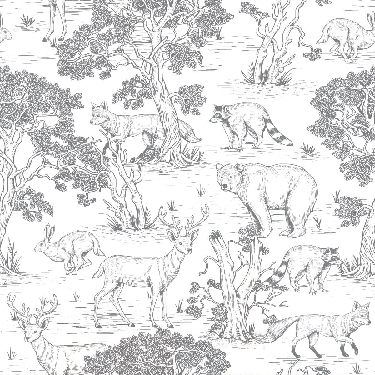 Wallpaper - Animals White - Le Petit Marché Home Furniture