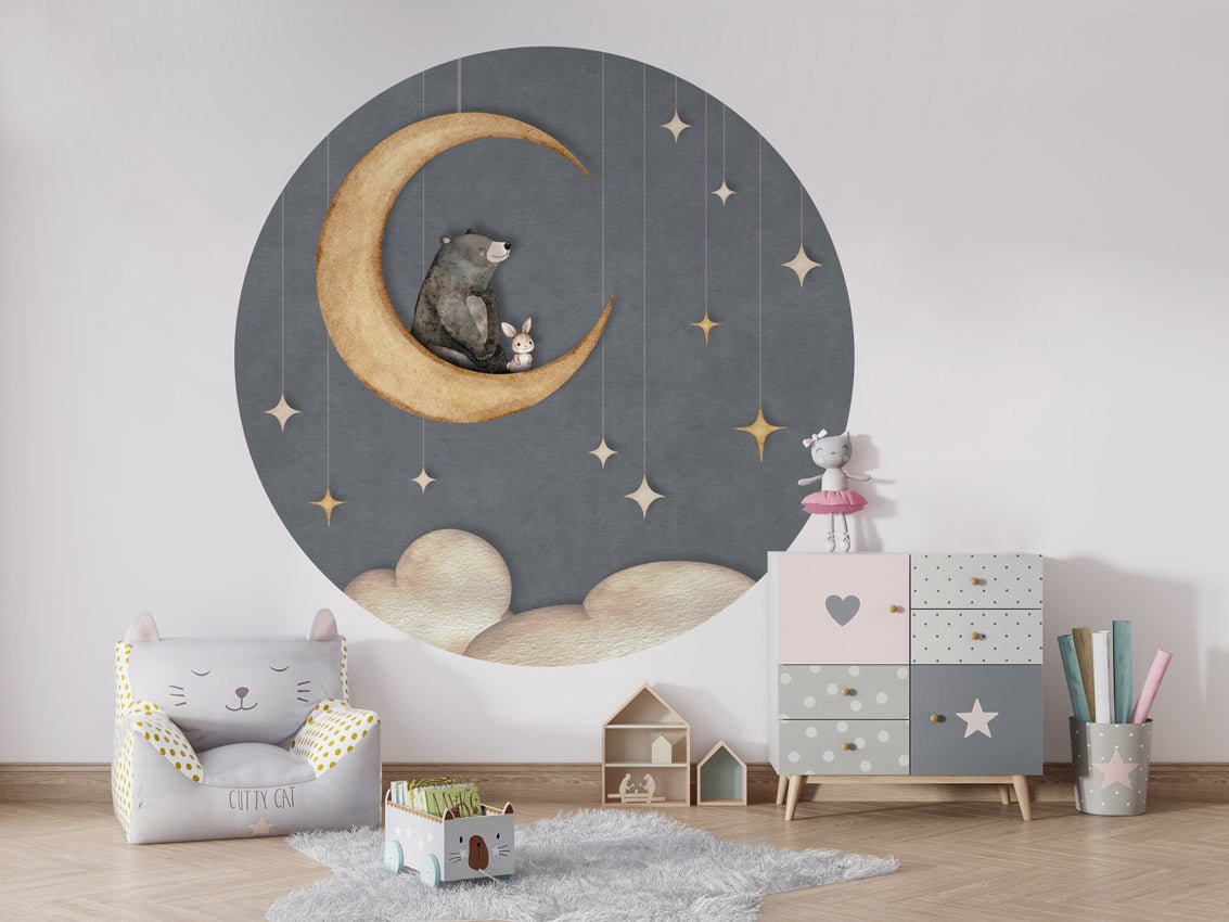 Wallpaper - Bear on the Moon - Blue - Circle (Pre - Order) - LPM Home