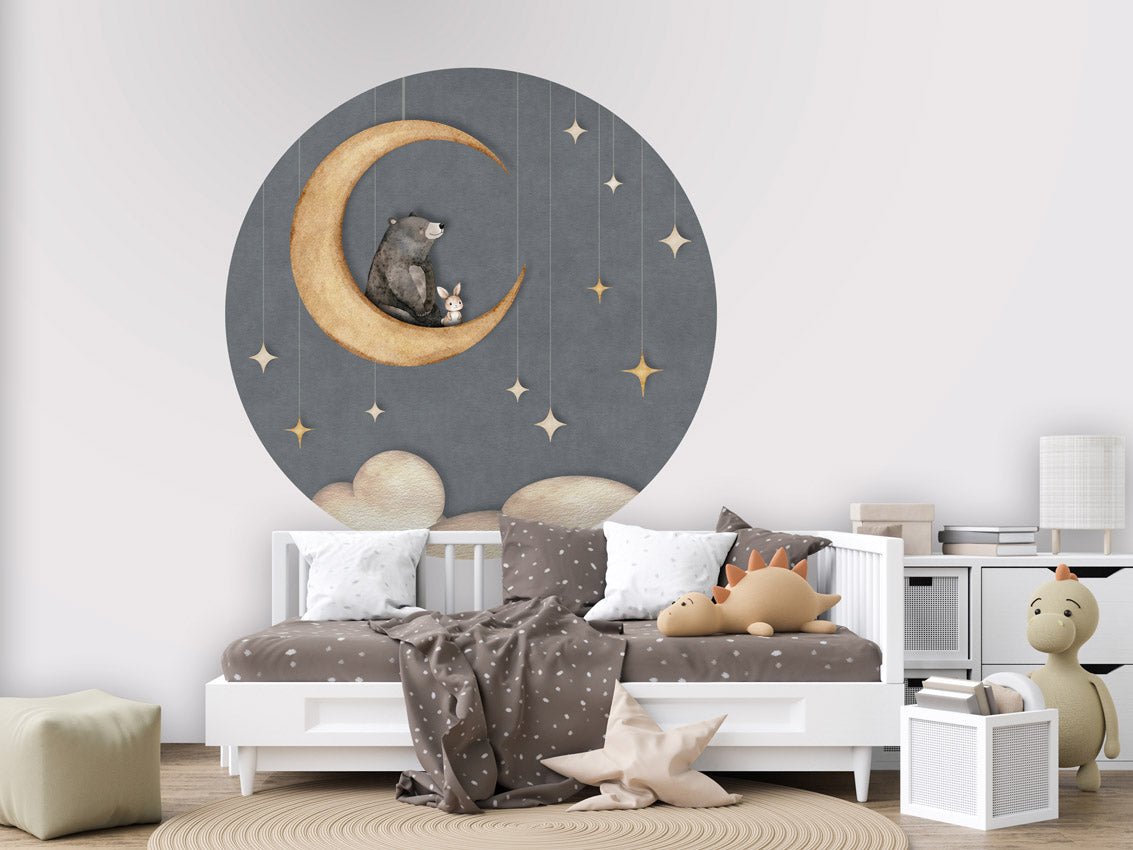 Wallpaper - Bear on the Moon - Blue - Circle (Pre - Order) - LPM Home