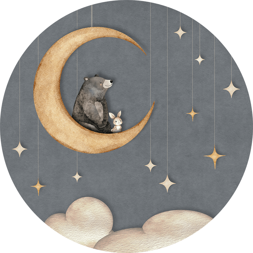 Wallpaper - Bear on the Moon - Blue - Circle (Pre - Order) - LPM Home