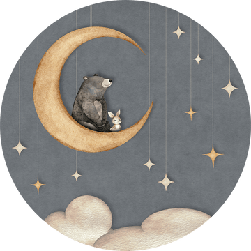 Wallpaper - Bear on the Moon - Blue - Circle (Pre - Order) - LPM Home