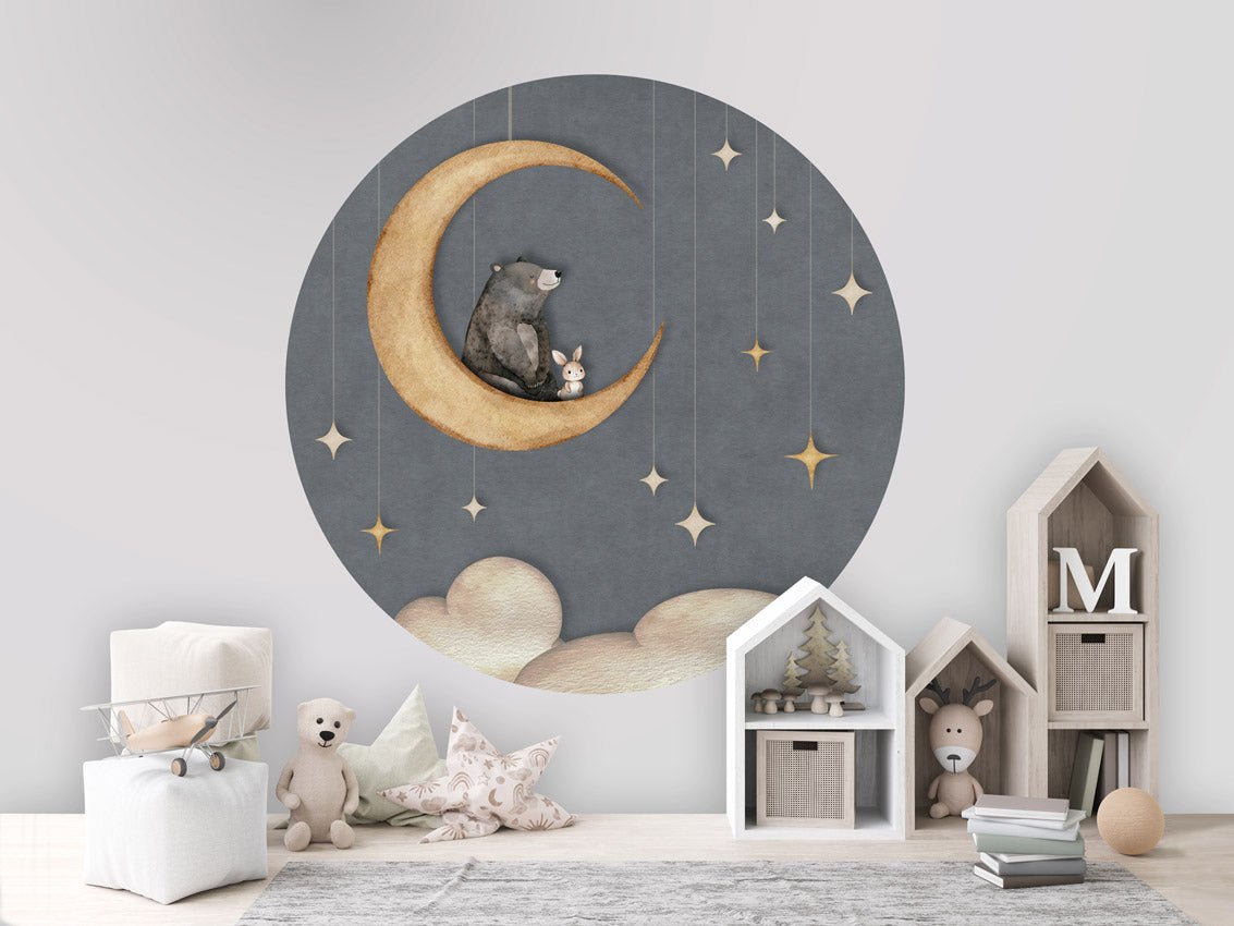 Wallpaper - Bear on the Moon - Blue - Circle (Pre - Order) - LPM Home