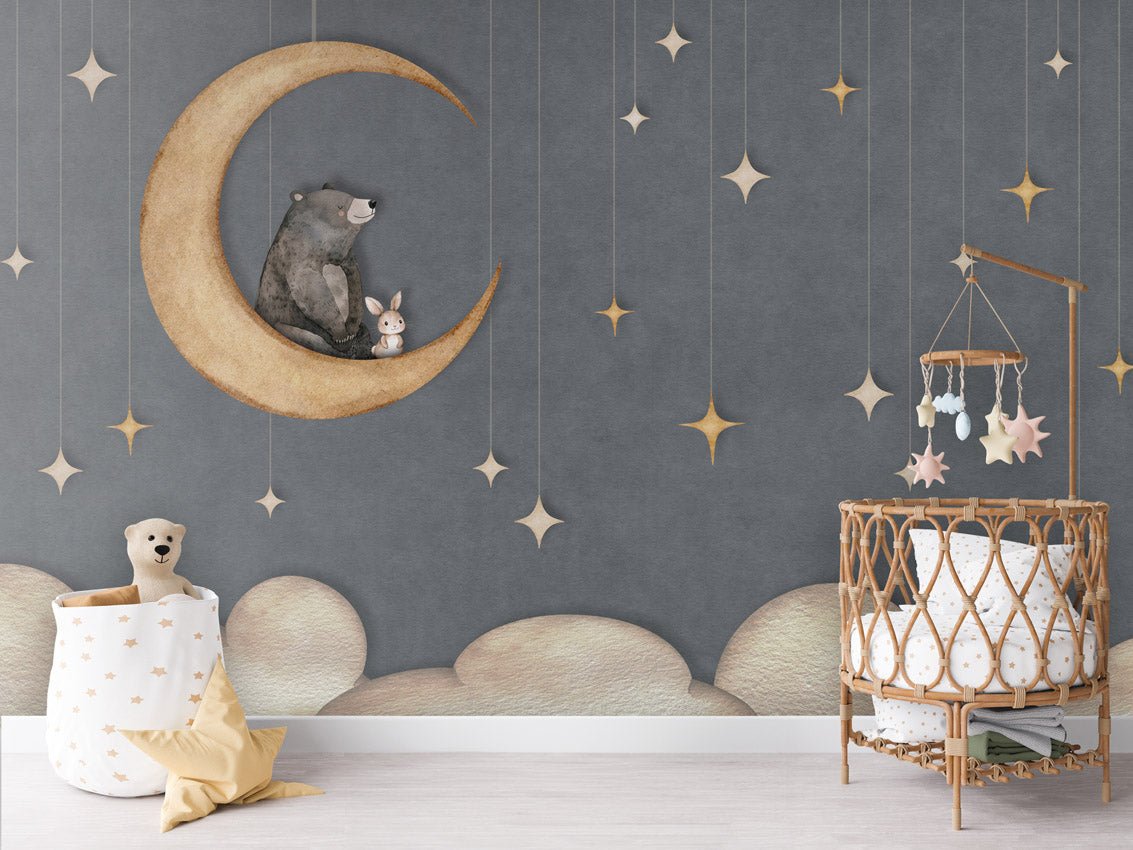 Wallpaper - Bear on the Moon Blue (Pre - Order) - LPM Home