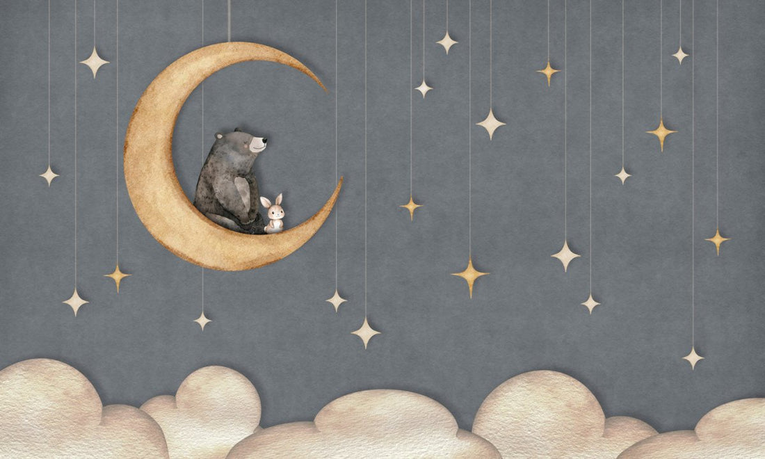 Wallpaper - Bear on the Moon Blue (Pre - Order) - LPM Home