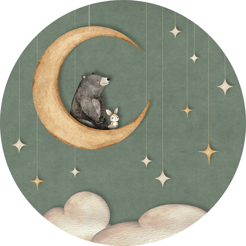 Wallpaper - Bear on the Moon - Green - Circle (Pre - Order) - LPM Home