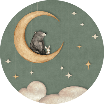 Wallpaper - Bear on the Moon - Green - Circle (Pre - Order) - LPM Home