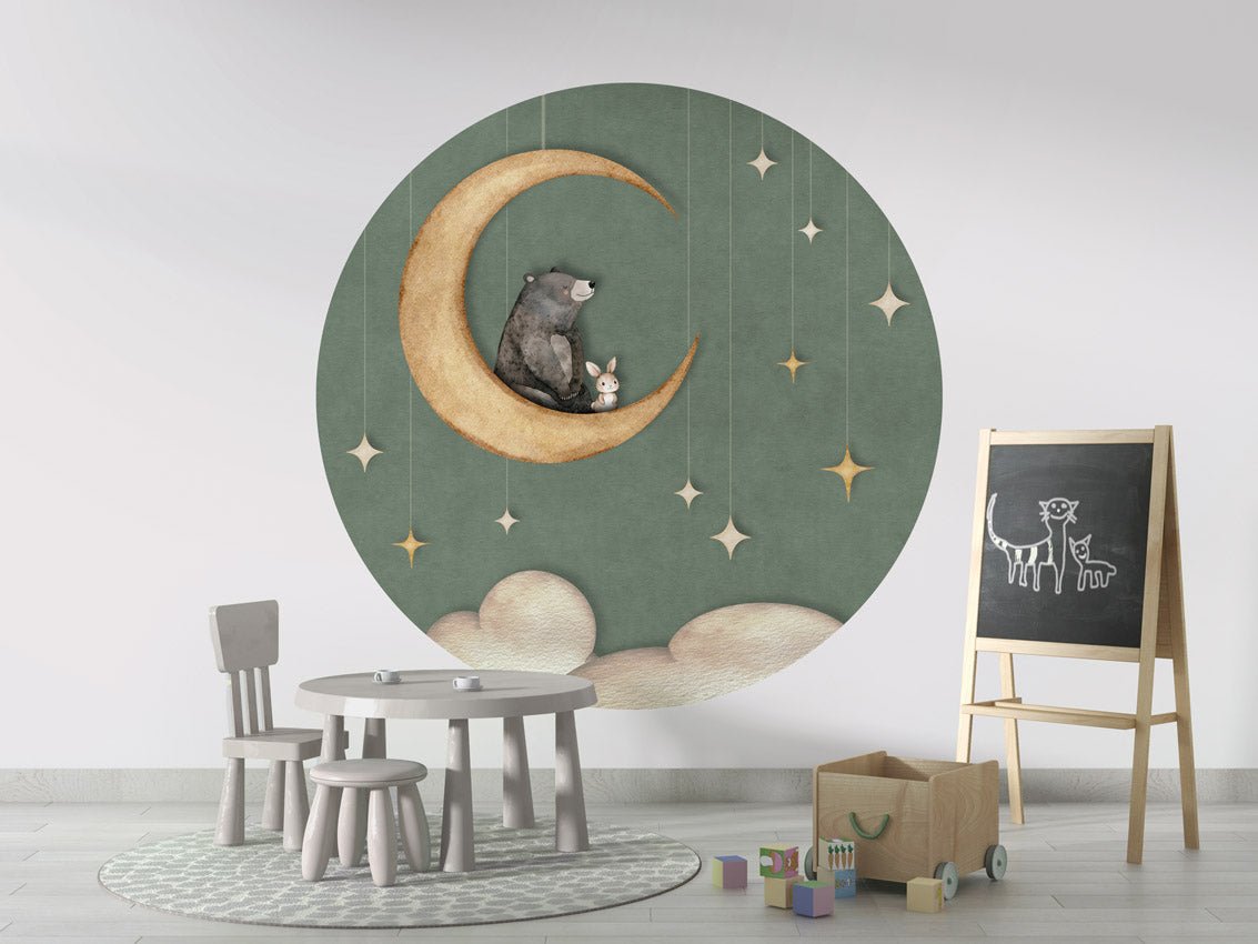 Wallpaper - Bear on the Moon - Green - Circle (Pre - Order) - LPM Home