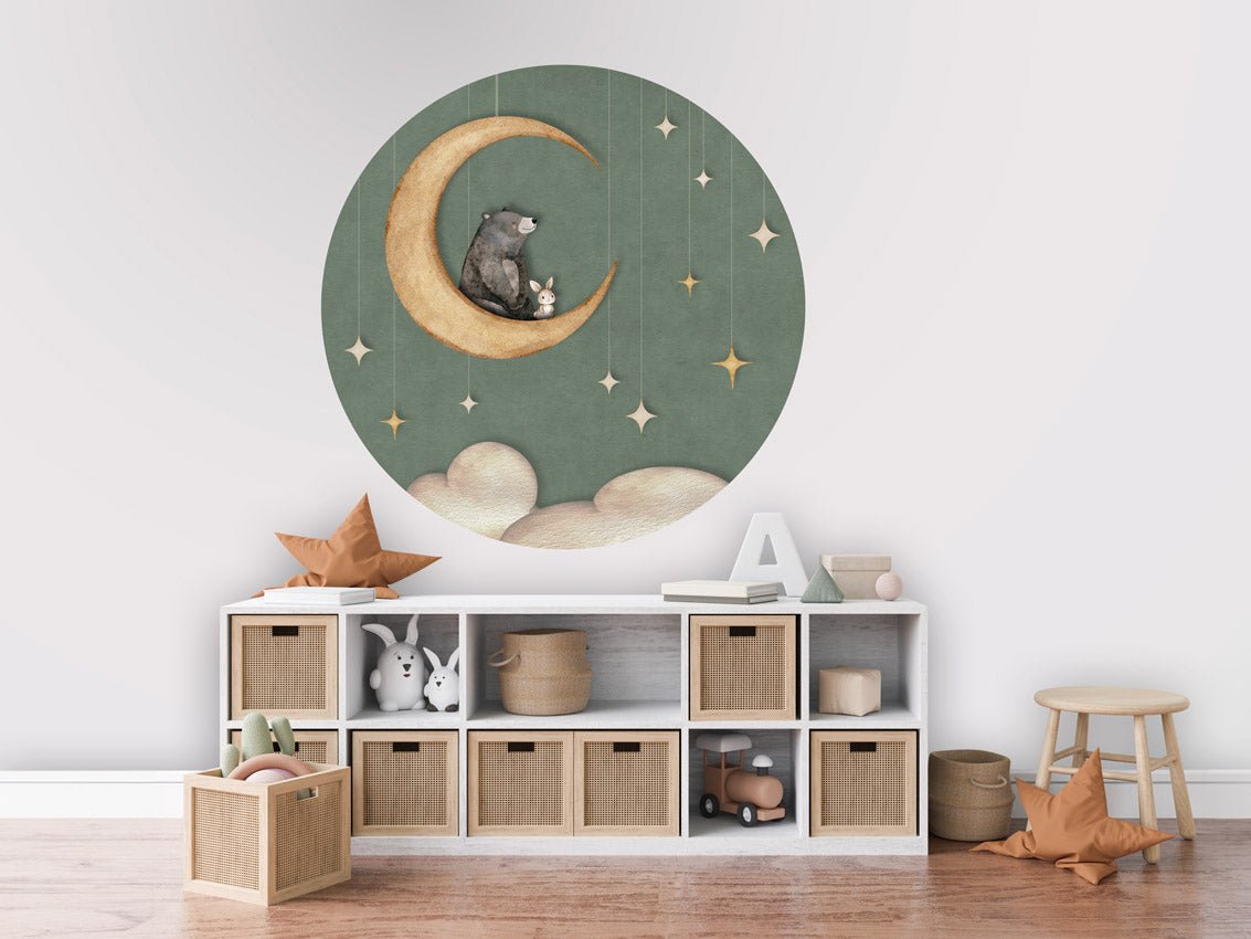 Wallpaper - Bear on the Moon - Green - Circle (Pre - Order) - LPM Home