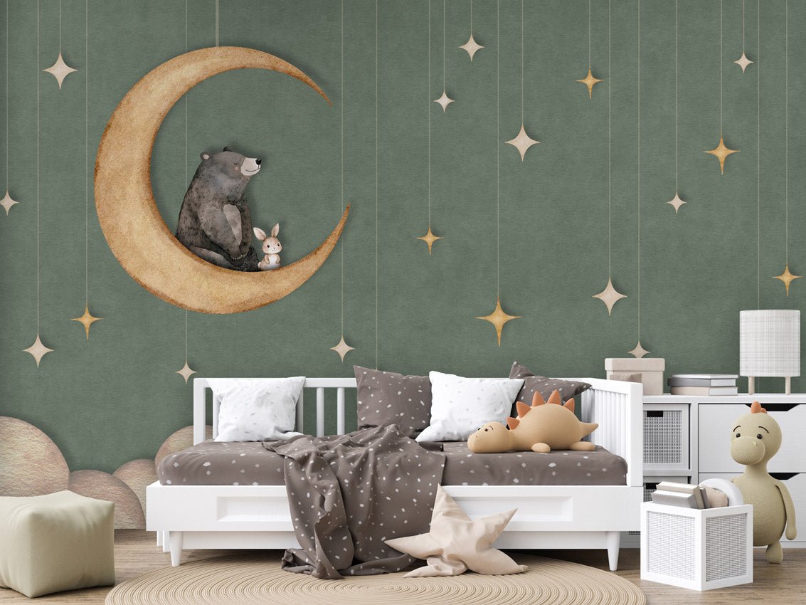 Wallpaper - Bear on the Moon Green (Pre - Order) - LPM Home