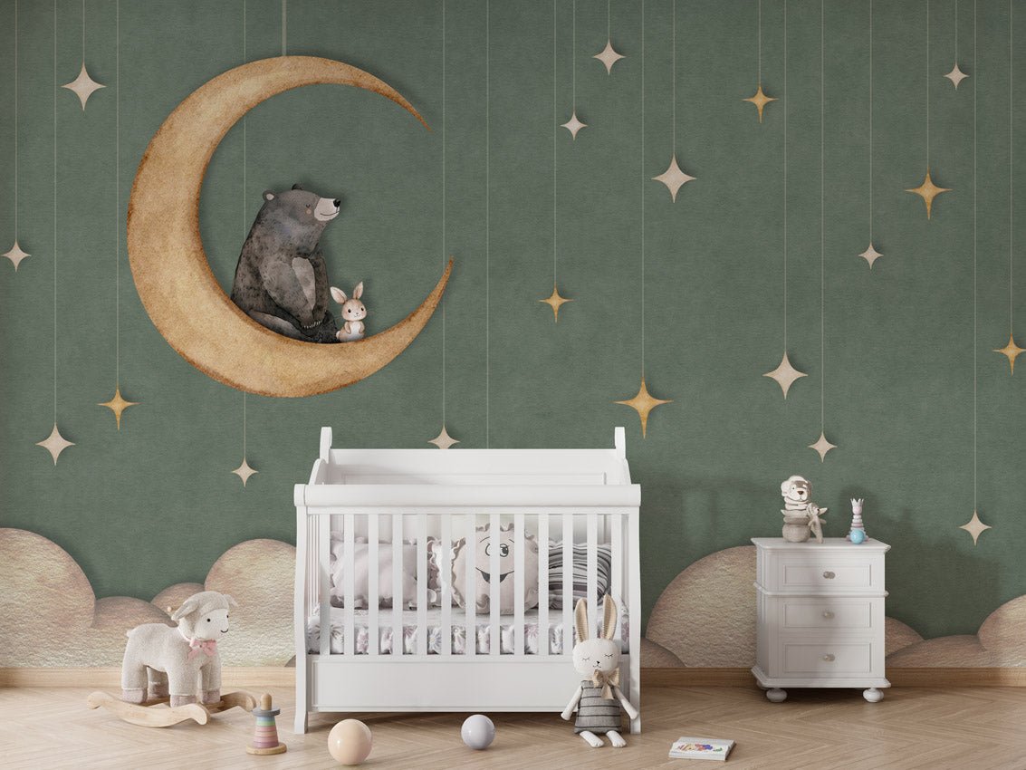 Wallpaper - Bear on the Moon Green (Pre - Order) - LPM Home