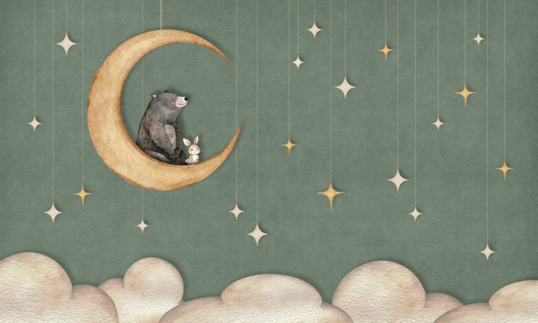 Wallpaper - Bear on the Moon Green (Pre - Order) - LPM Home