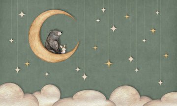 Wallpaper - Bear on the Moon Green (Pre - Order) - LPM Home