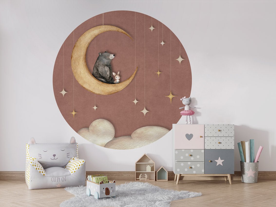 Wallpaper - Bear on the Moon - Pink - Circle (Pre - Order) - LPM Home