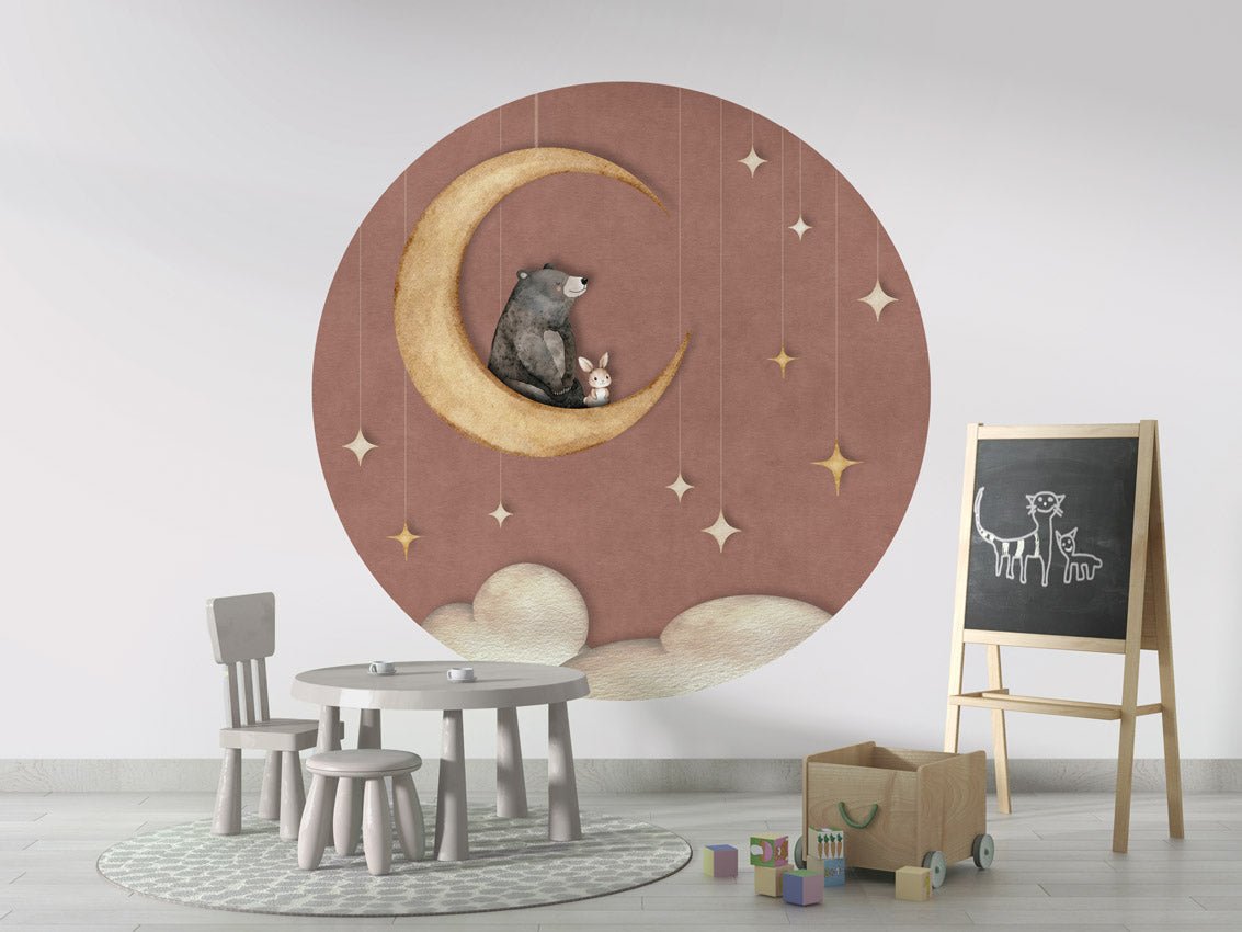 Wallpaper - Bear on the Moon - Pink - Circle (Pre - Order) - LPM Home
