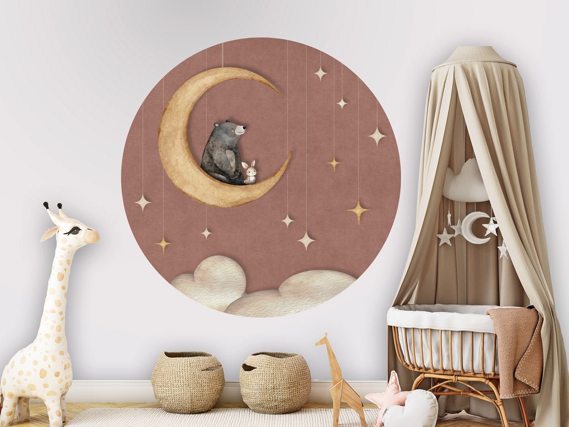 Wallpaper - Bear on the Moon - Pink - Circle (Pre - Order) - LPM Home