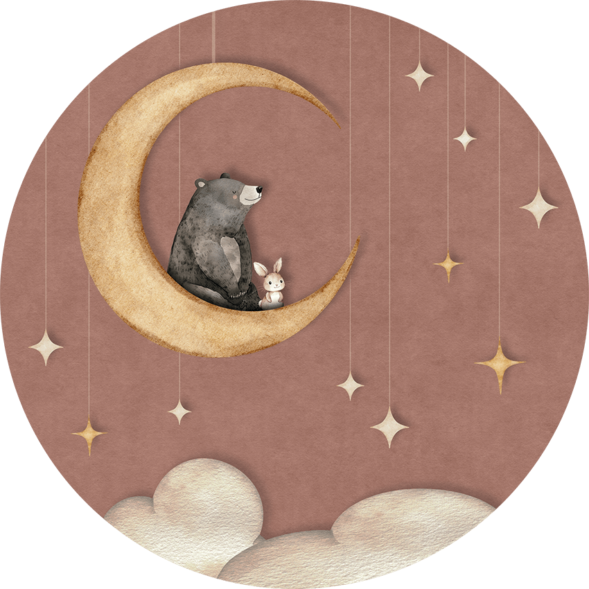 Wallpaper - Bear on the Moon - Pink - Circle (Pre - Order) - LPM Home