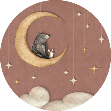 Wallpaper - Bear on the Moon - Pink - Circle (Pre - Order) - LPM Home
