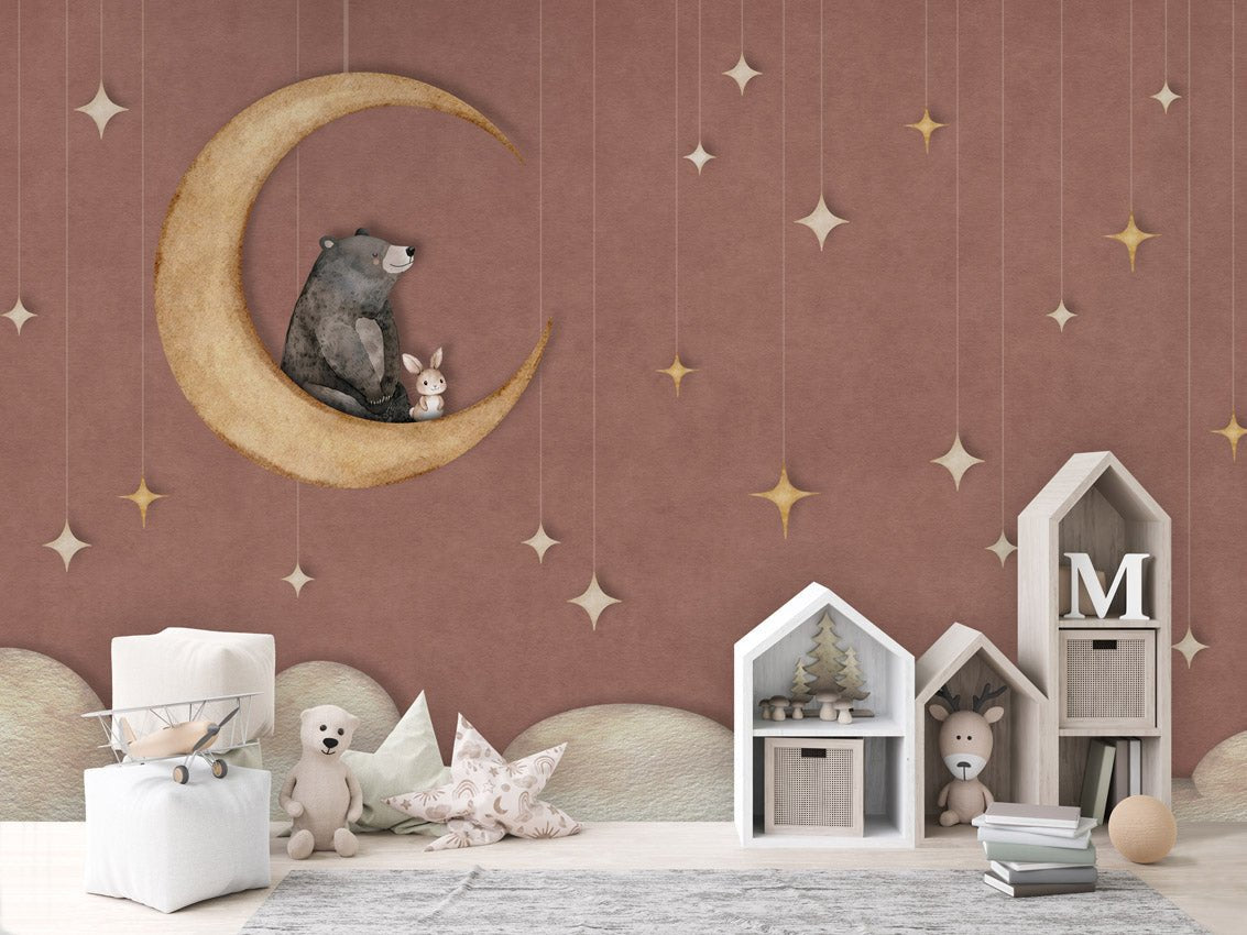 Wallpaper - Bear on the Moon Red (Pre - Order) - LPM Home