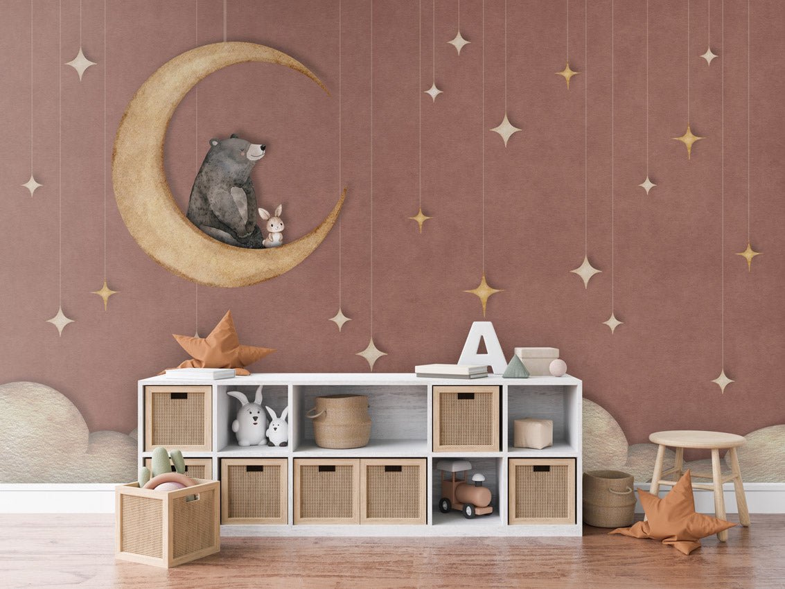 Wallpaper - Bear on the Moon Red (Pre - Order) - LPM Home