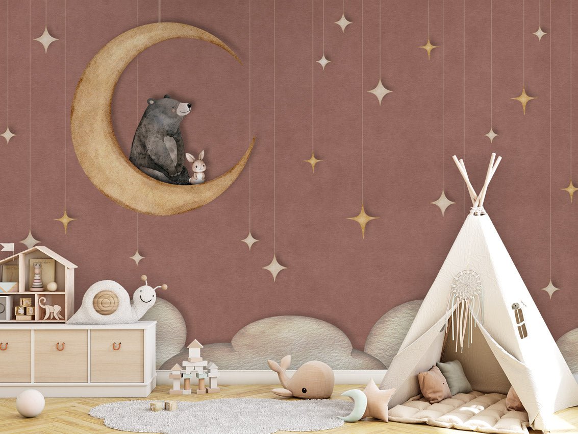 Wallpaper - Bear on the Moon Red (Pre - Order) - LPM Home