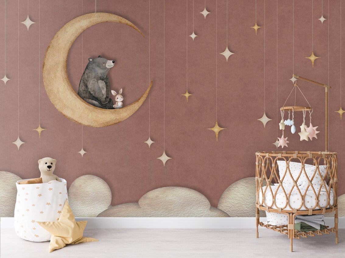 Wallpaper - Bear on the Moon Red (Pre - Order) - LPM Home