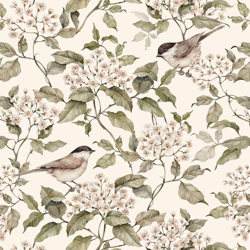 Wallpaper - Birds and Beige Spring - Le Petit Marché Home Furniture