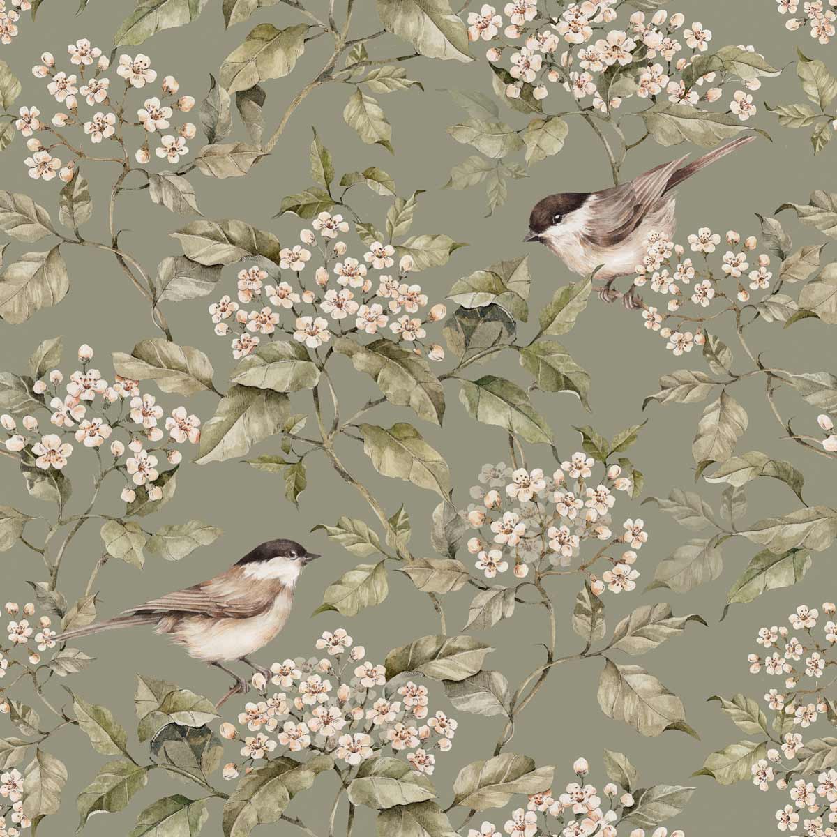 Wallpaper - Birds and Green Spring - Le Petit Marché Home Furniture