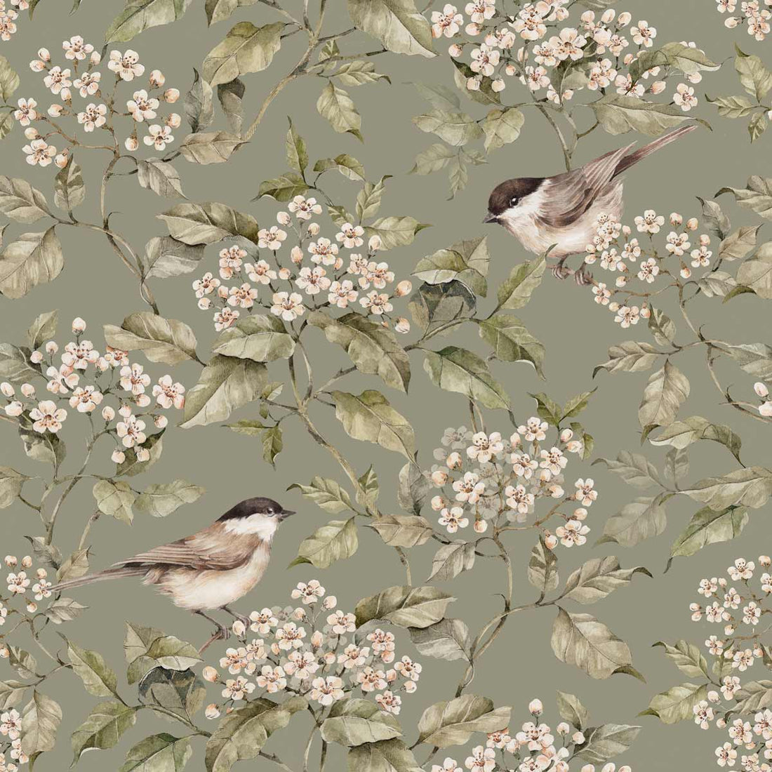 Wallpaper - Birds and Green Spring - Le Petit Marché Home Furniture