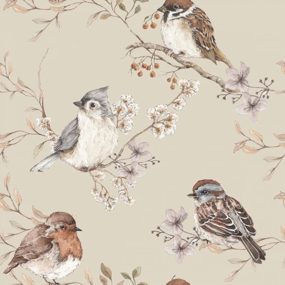 Wallpaper - Birds Beige - Le Petit Marché Home Furniture