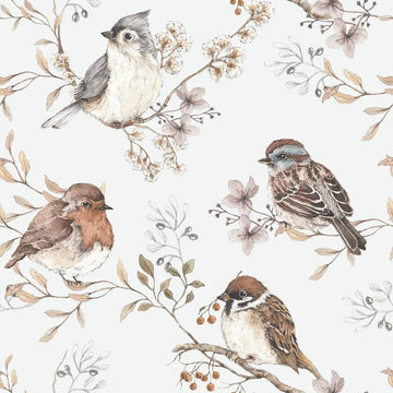 Wallpaper - Birds White - Gray - Le Petit Marché Home Furniture