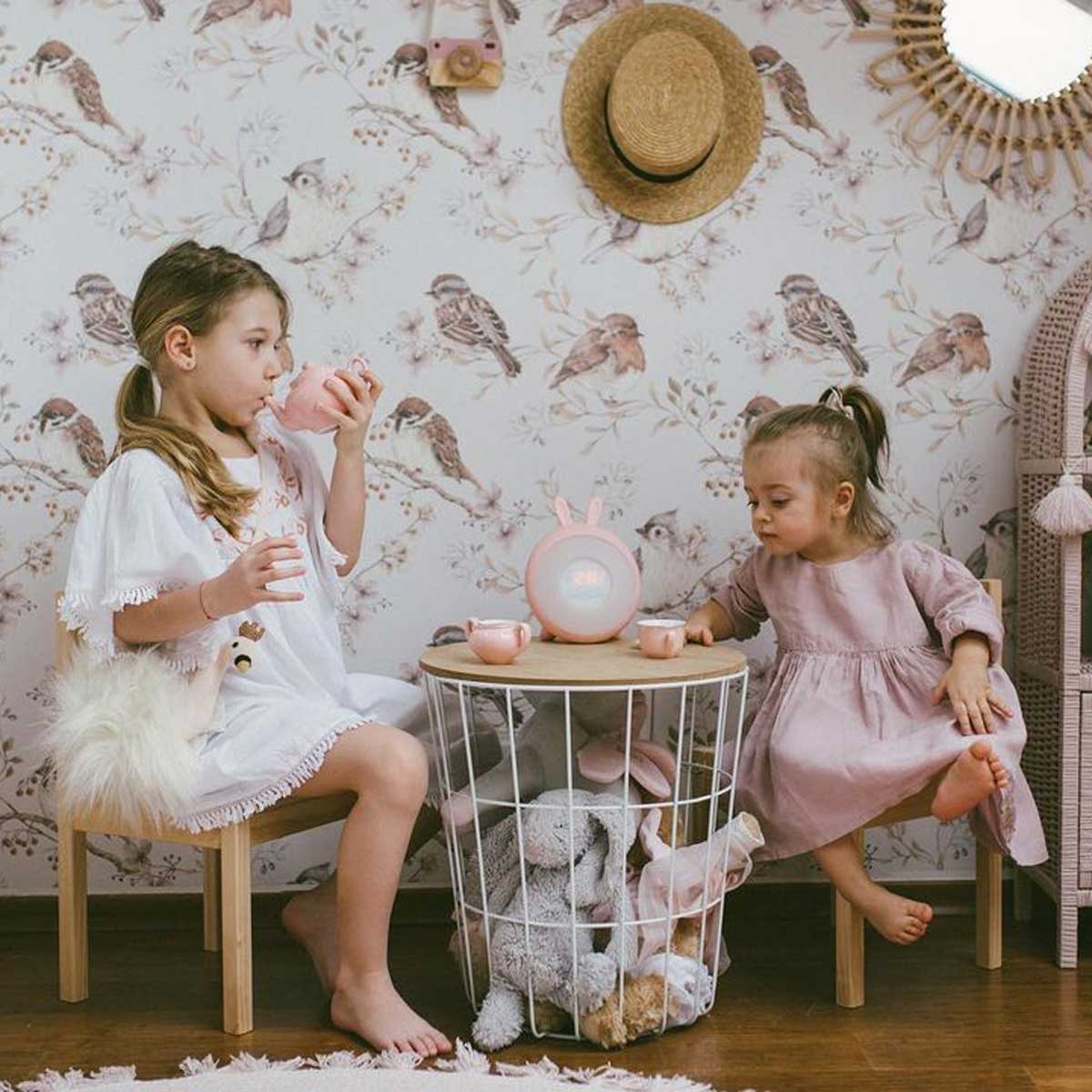 Wallpaper - Birds White - Gray - Le Petit Marché Home Furniture