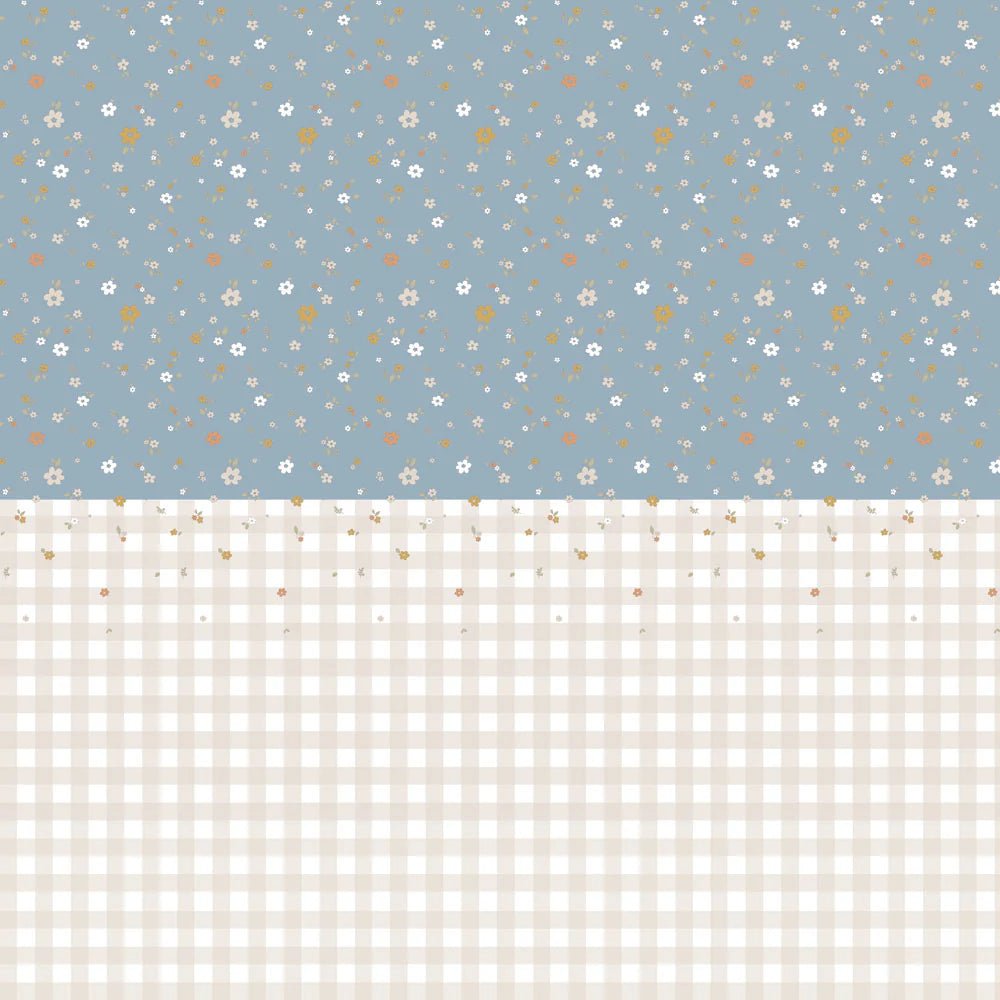 Wallpaper - Boho Meadow Blue and Check - Le Petit Marché Home Furniture