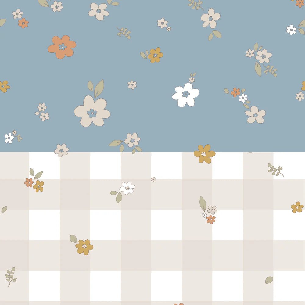 Wallpaper - Boho Meadow Blue and Check - Le Petit Marché Home Furniture