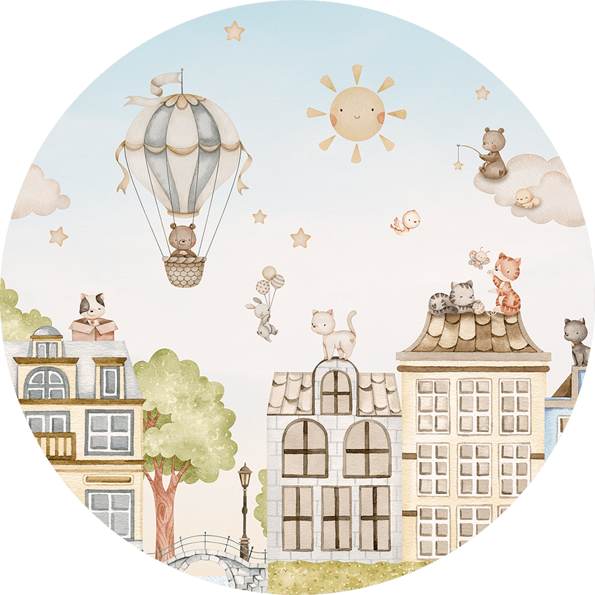 Wallpaper - Calming Clouds - City Cats - Circle (Pre - Order) - LPM Home