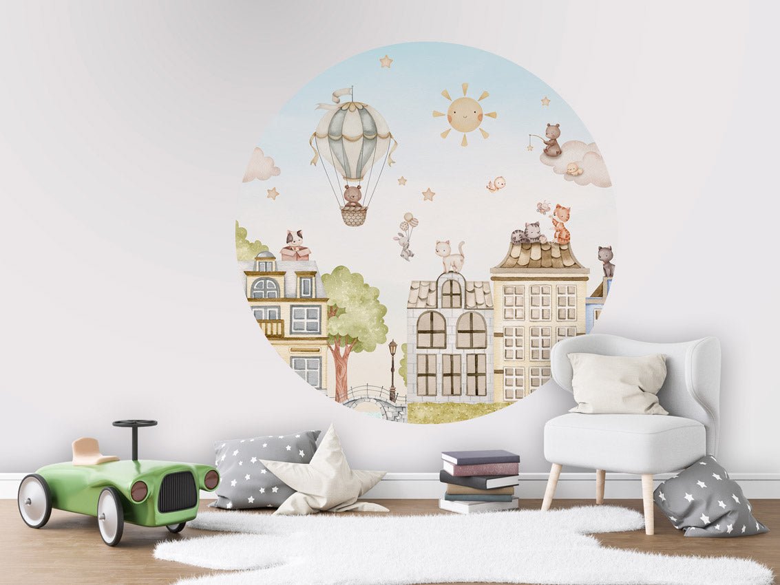 Wallpaper - Calming Clouds - City Cats - Circle (Pre - Order) - LPM Home