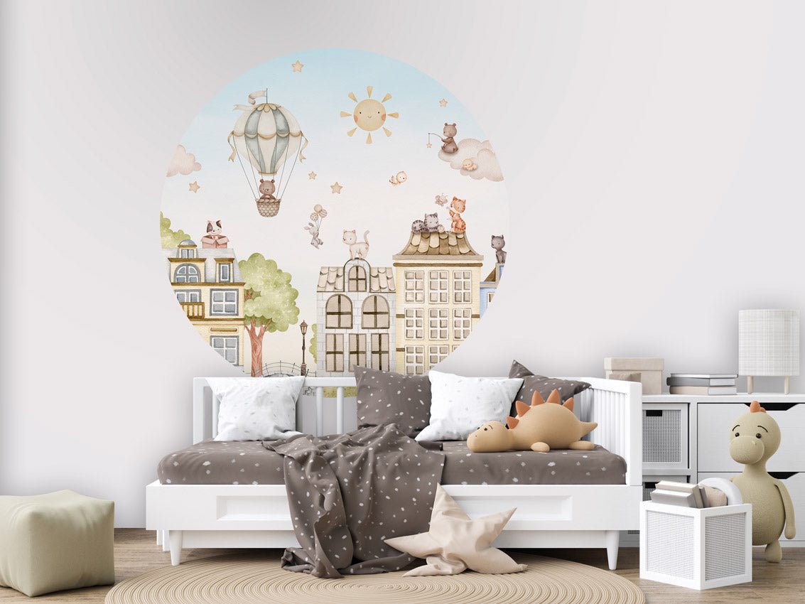 Wallpaper - Calming Clouds - City Cats - Circle (Pre - Order) - LPM Home