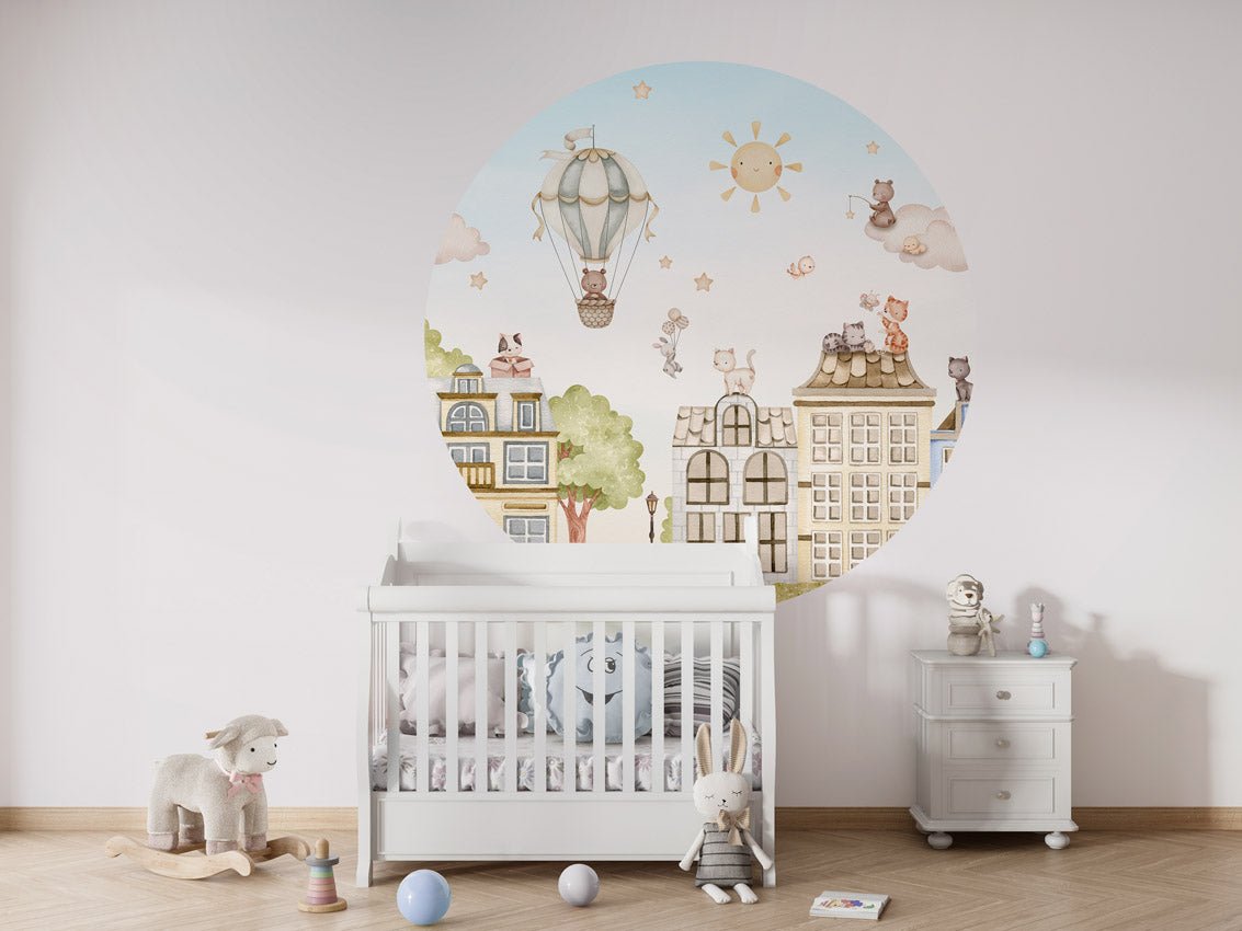 Wallpaper - Calming Clouds - City Cats - Circle (Pre - Order) - LPM Home