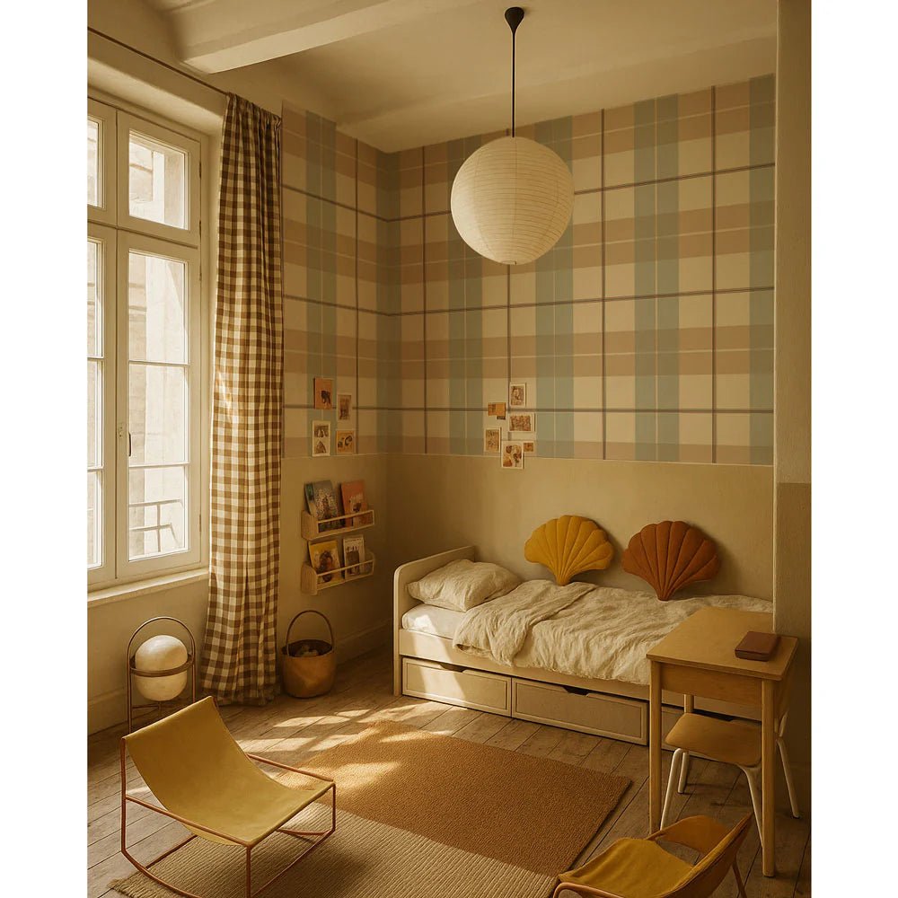 Wallpaper - Check Maxi Beige Blue Red - Le Petit Marché Home Furniture