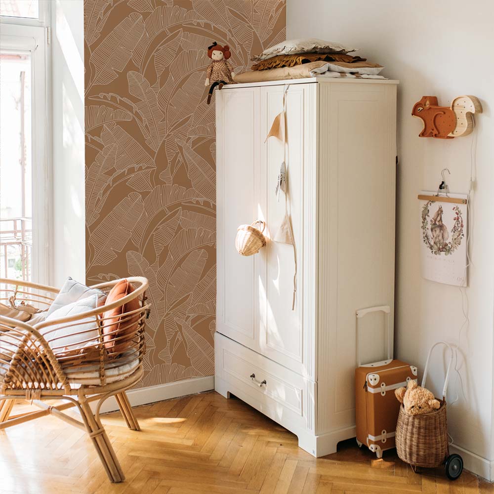 Wallpaper - Classic Big Palm Leaves Cinnamon - Le Petit Marché Home Furniture