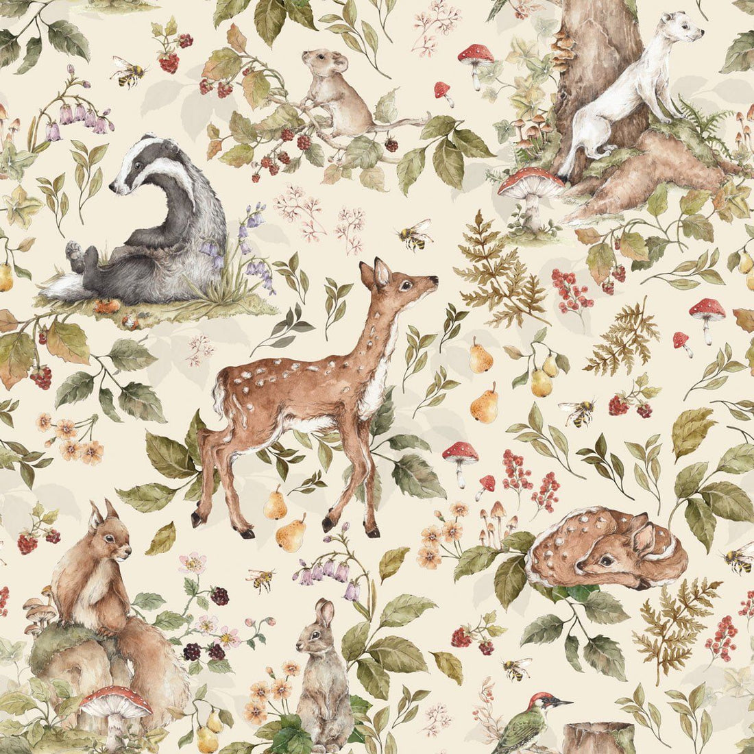 Wallpaper - Cute Forest Animals Light - Le Petit Marché Home Furniture