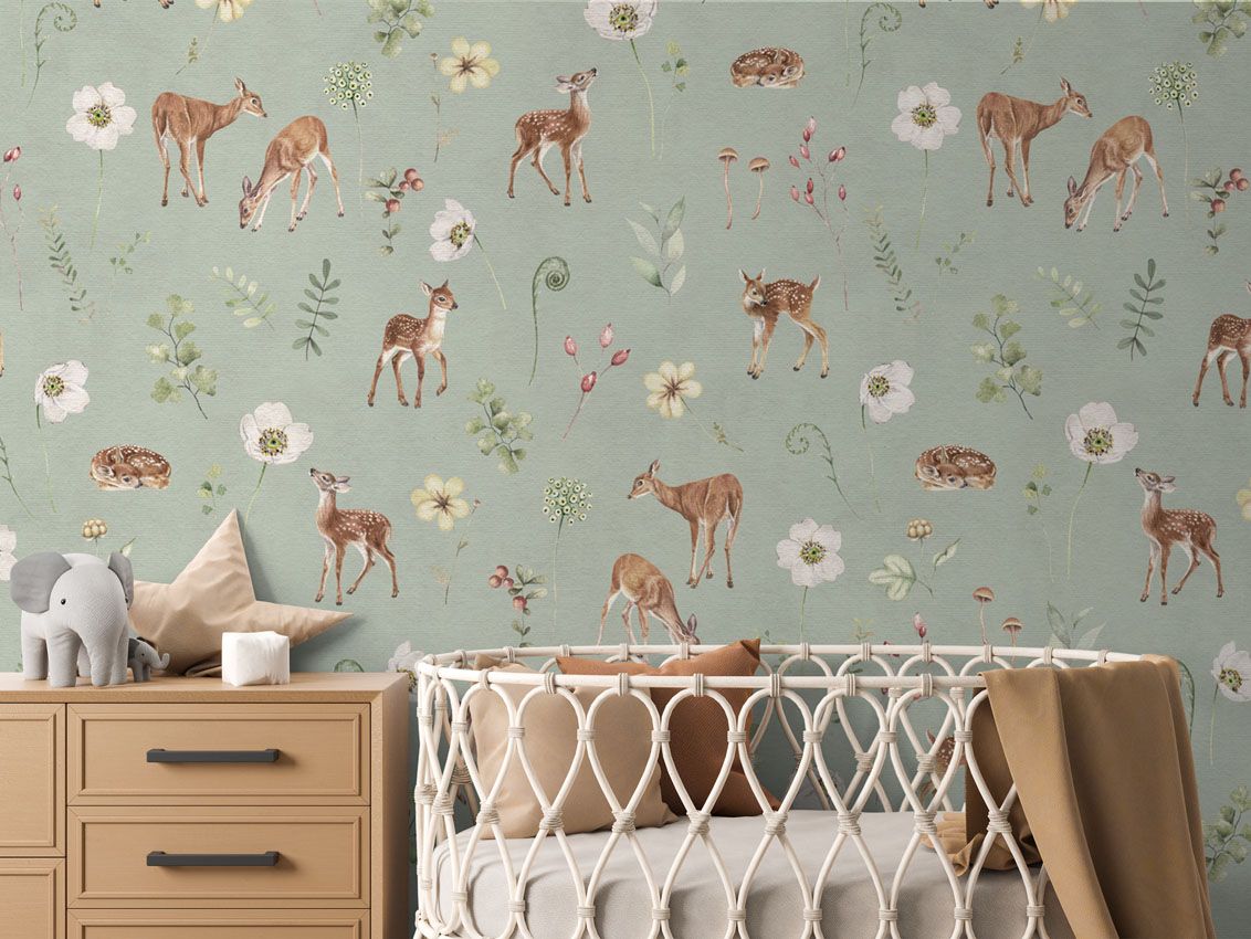 Wallpaper - Dancing Deer - Green (Pre - Orders) - LPM Home