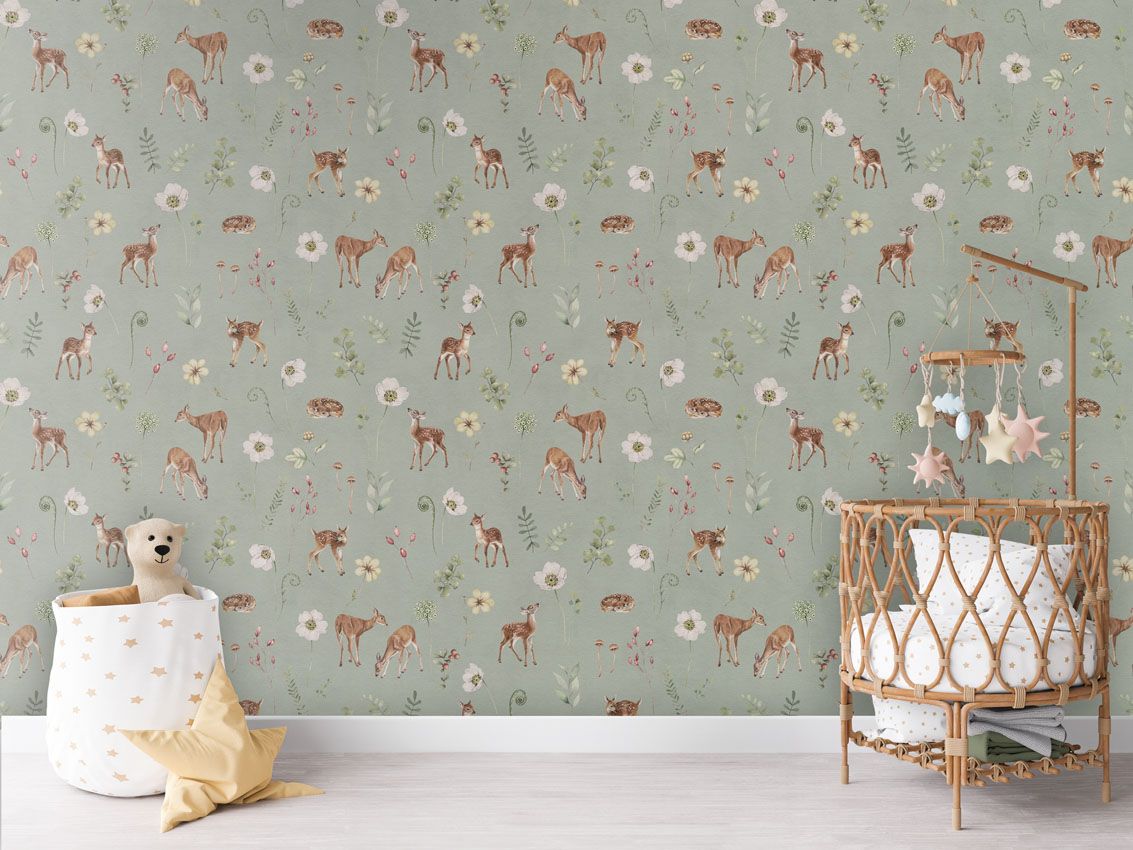 Wallpaper - Dancing Deer - Green (Pre - Orders) - LPM Home