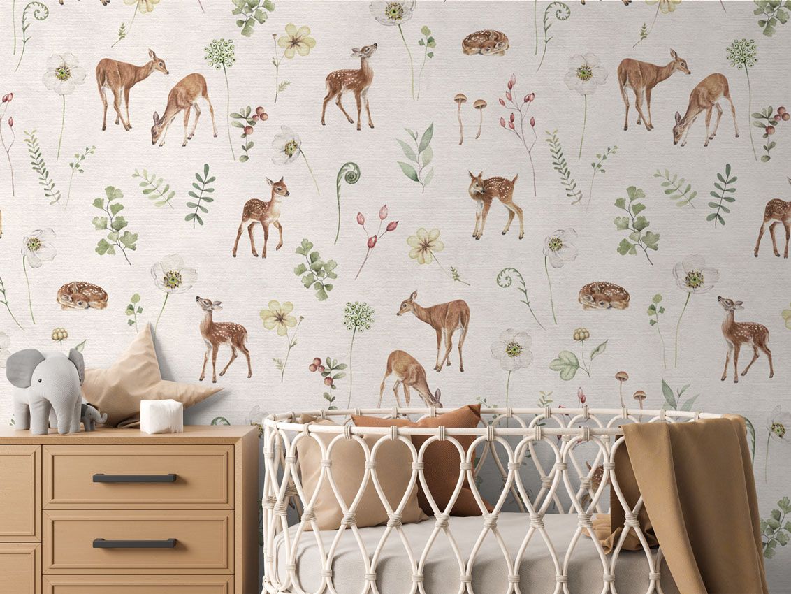 Wallpaper - Dancing Deer - White (Pre - Orders) - LPM Home