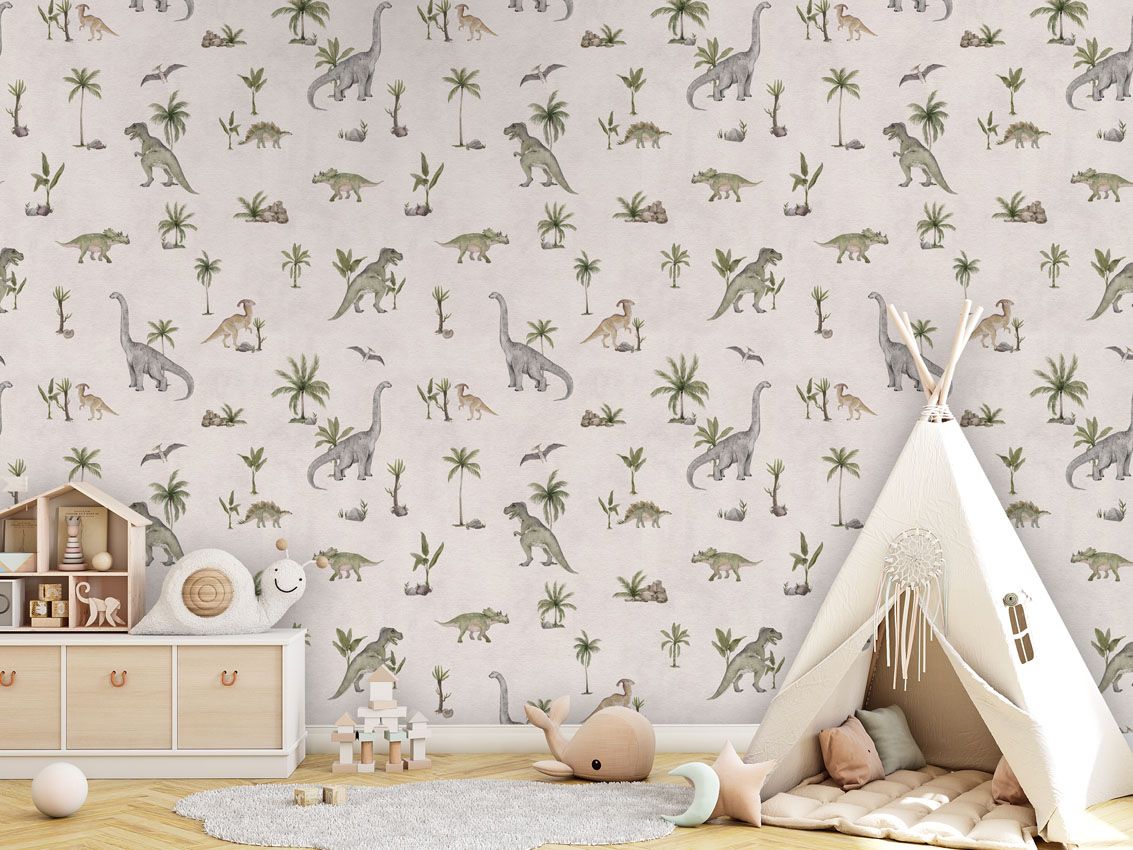 Wallpaper - Dashing Dinos - White (Pre - Orders) - LPM Home