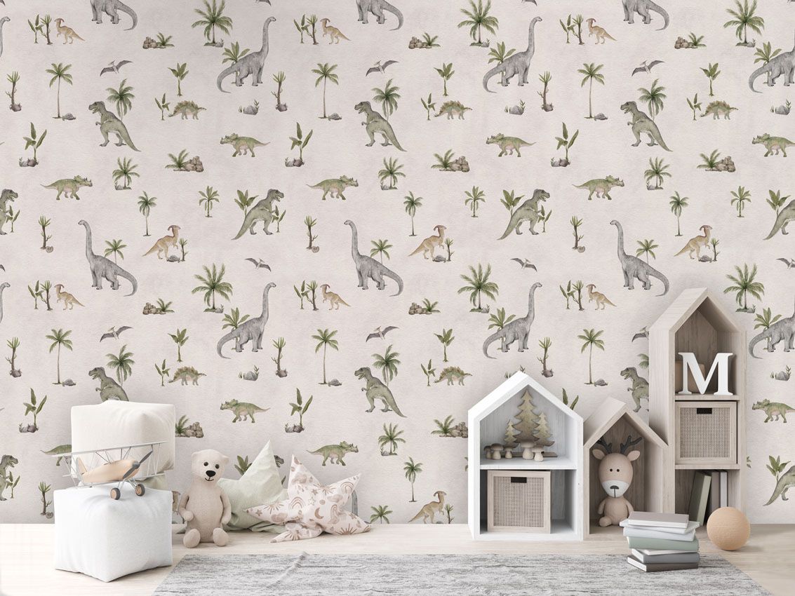 Wallpaper - Dashing Dinos - White (Pre - Orders) - LPM Home