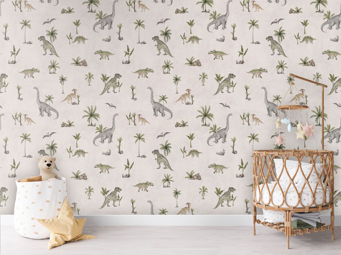 Wallpaper - Dashing Dinos - White (Pre - Orders) - LPM Home