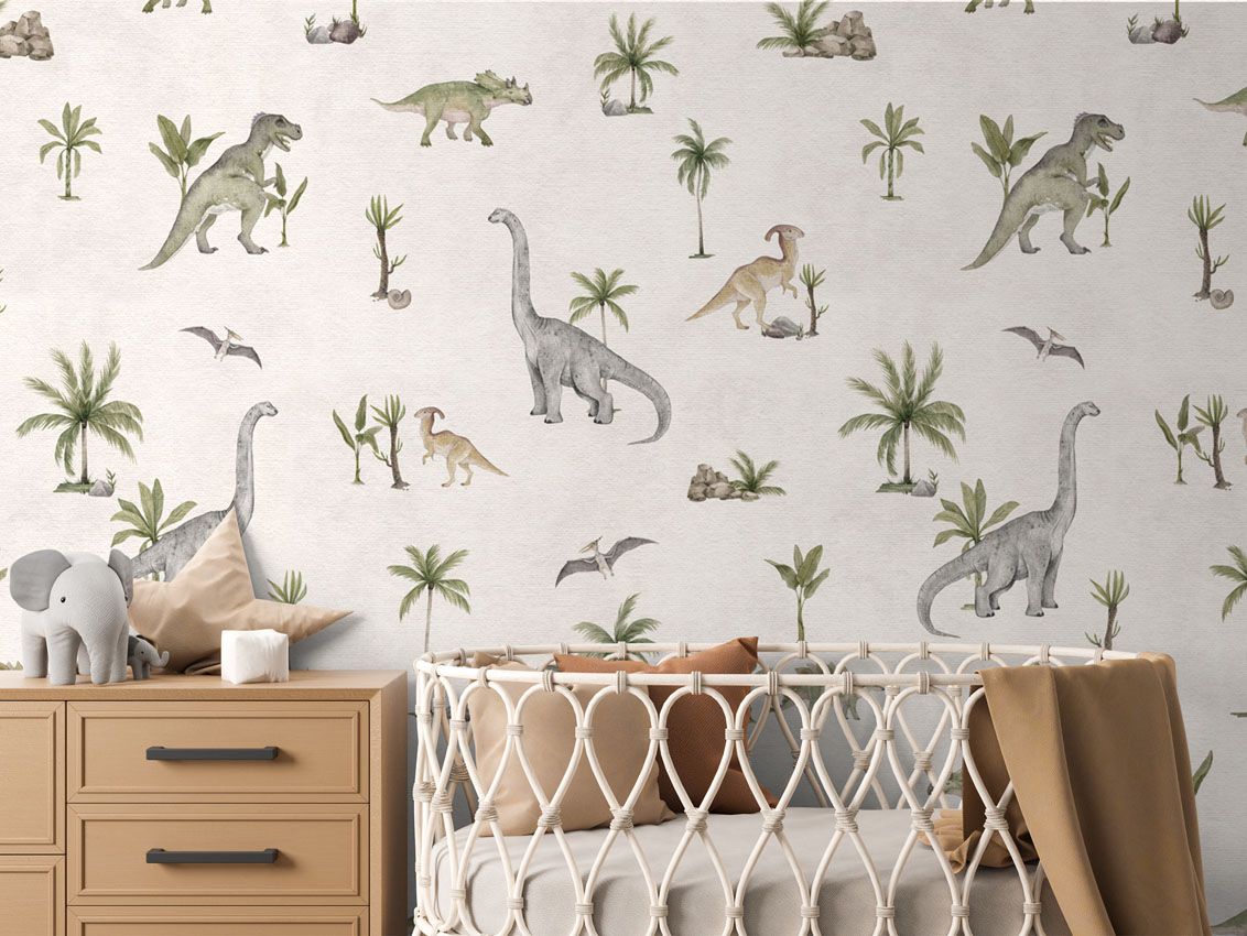 Wallpaper - Dashing Dinos - White (Pre - Orders) - LPM Home