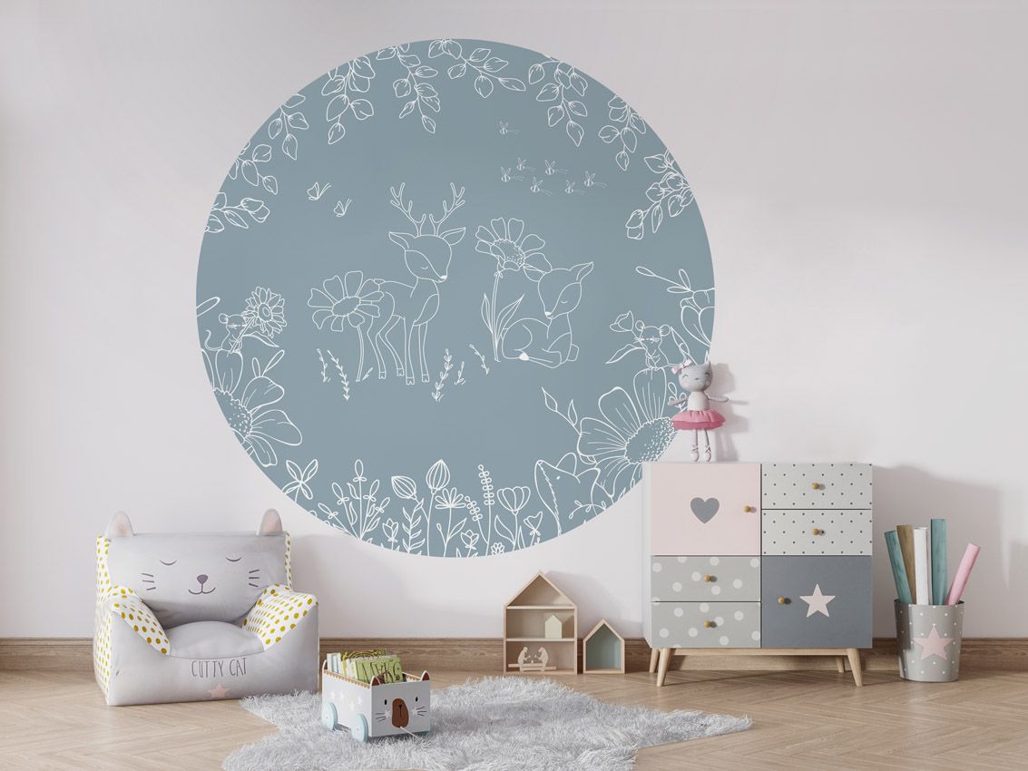 Wallpaper - Deer Doodle Blue - Circle (Pre - Order) - LPM Home